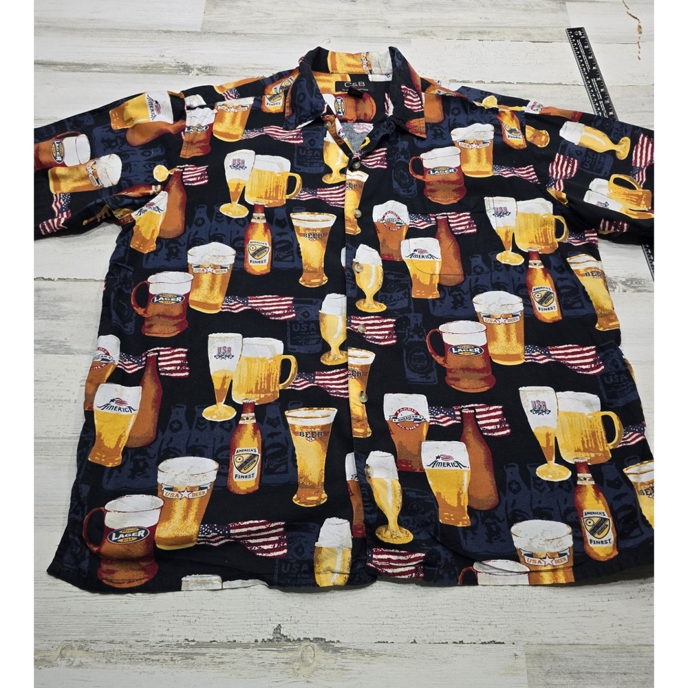 C&B Sport Croft & Barrow Beer American Flag Shirt Mens XL Black Novelty BBQ USA